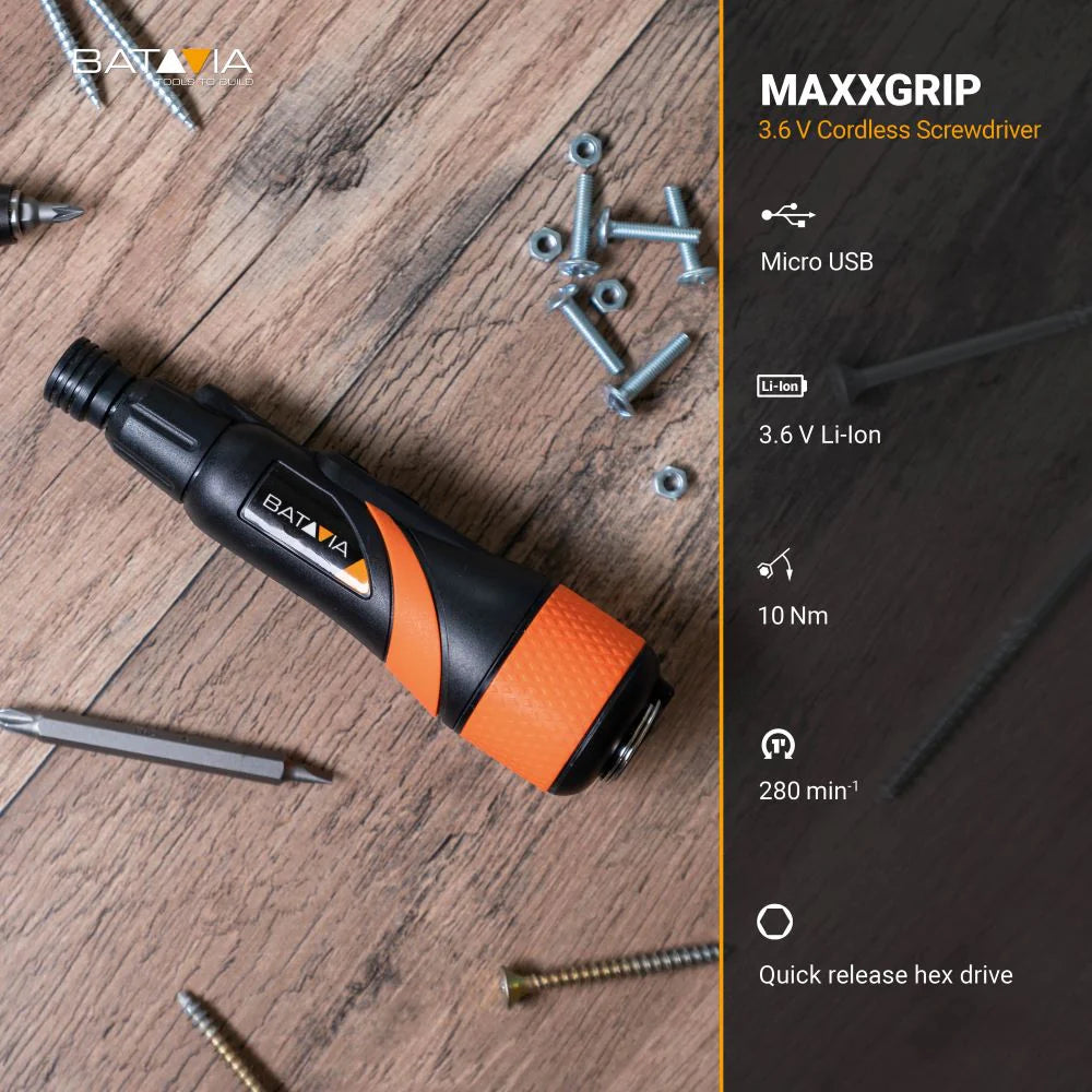 Chave de fenda sem fio Maxxgrip 3.6V - Conjunto de brocas de 44 peças e estojo de armazenamento